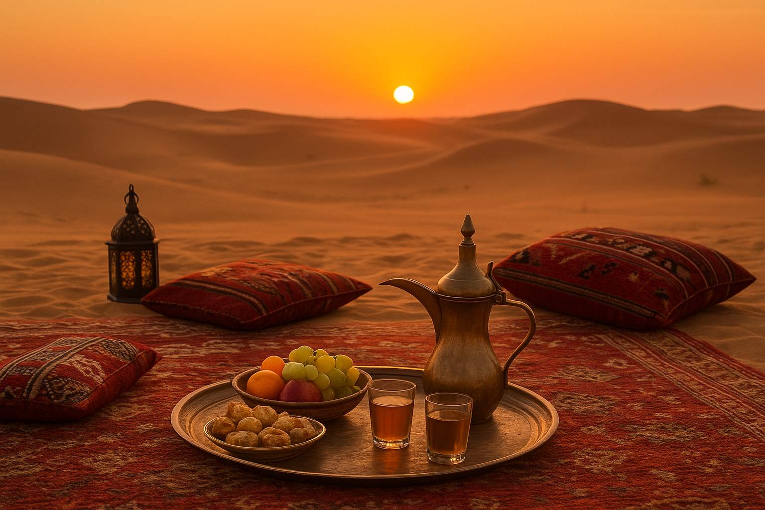 Dune Bashing & Sunset Experience with Authentic Omani Refreshments Setup